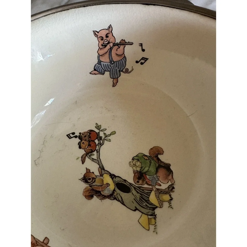 Vintage Enamel Baby Feeding Bowl With Musical Animals Design‎